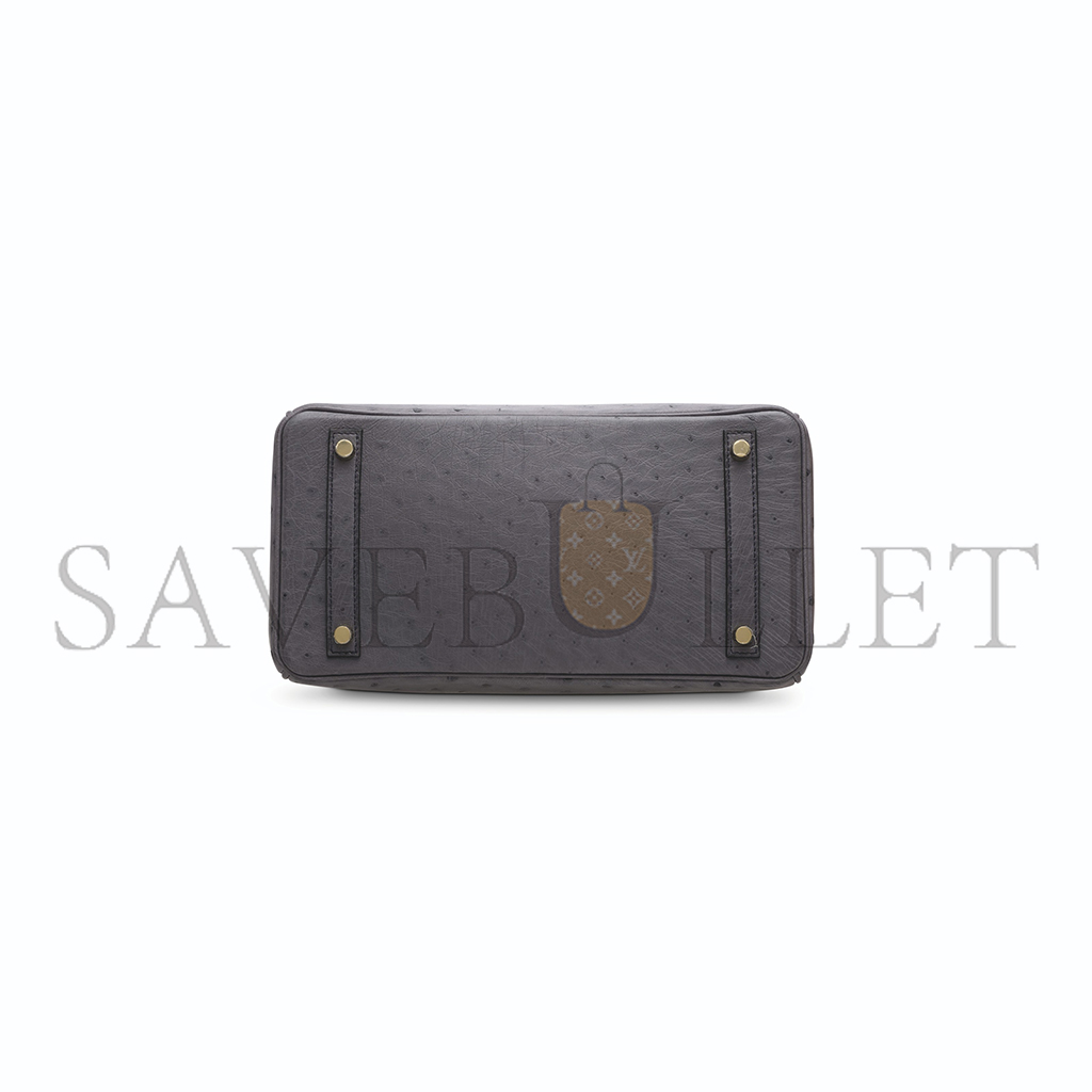 HERMÈS MASTER BIRKIN 30 OSTRICH LEATHER PEWTER GREY GOLD BUCKLE H041933CK79 (30*22*16cm)